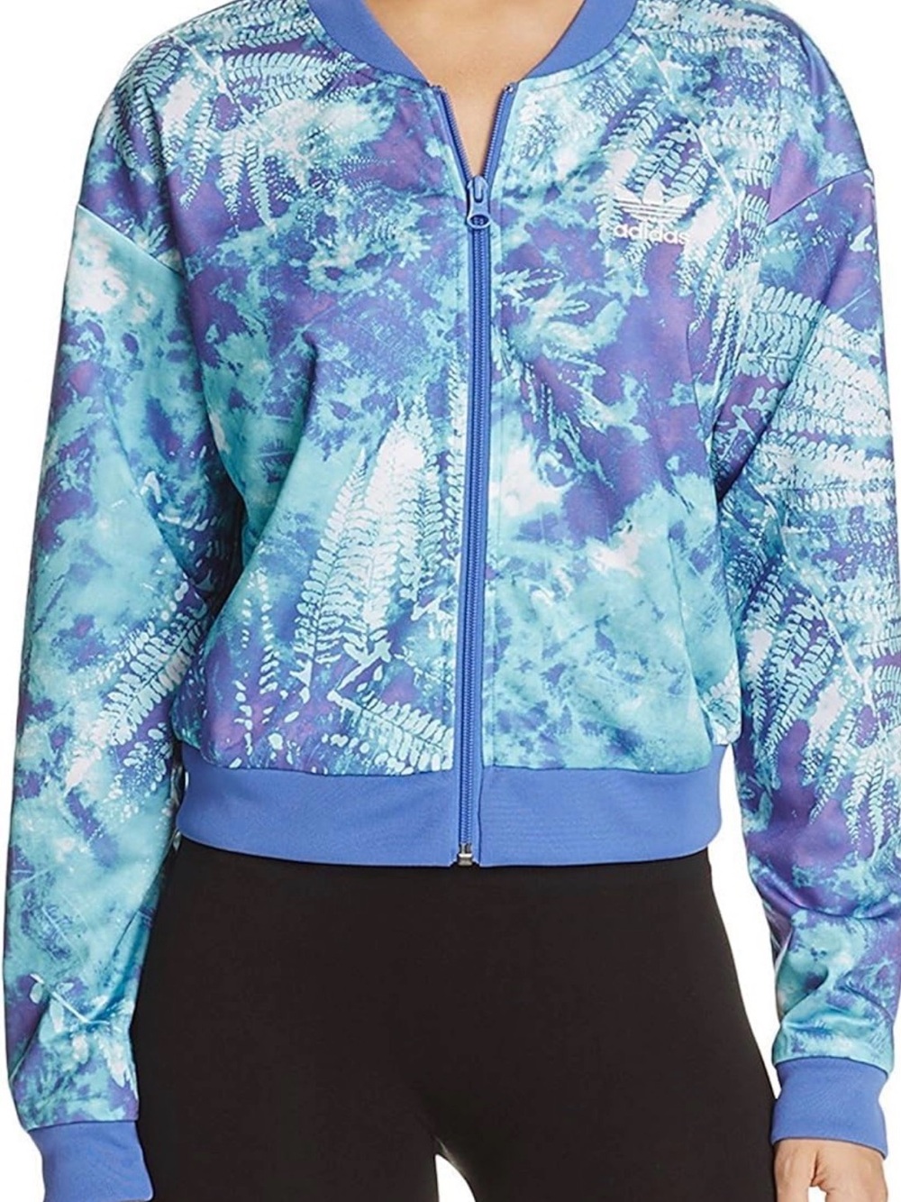 adidas Tie-Dye Fern Print Zip Bomber Jacket - Purple & Teal